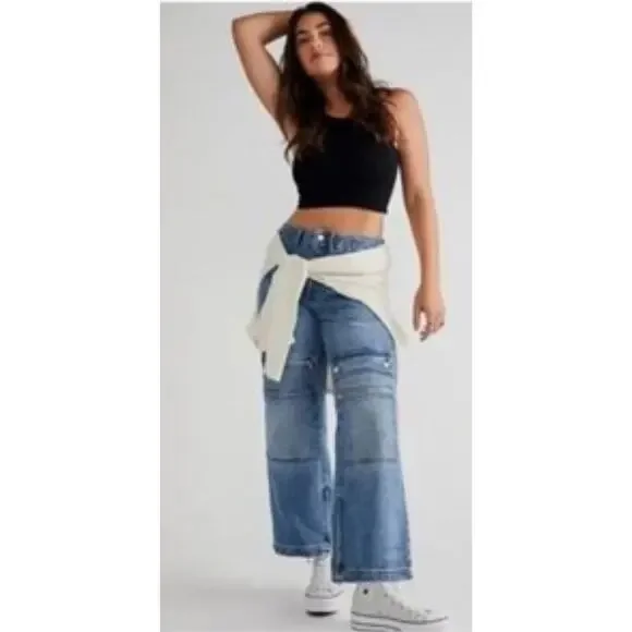 Free People Crvy Under Construction 90s Cargo Utility Wide Leg Slouchy Jeans - Picture 1 of 8